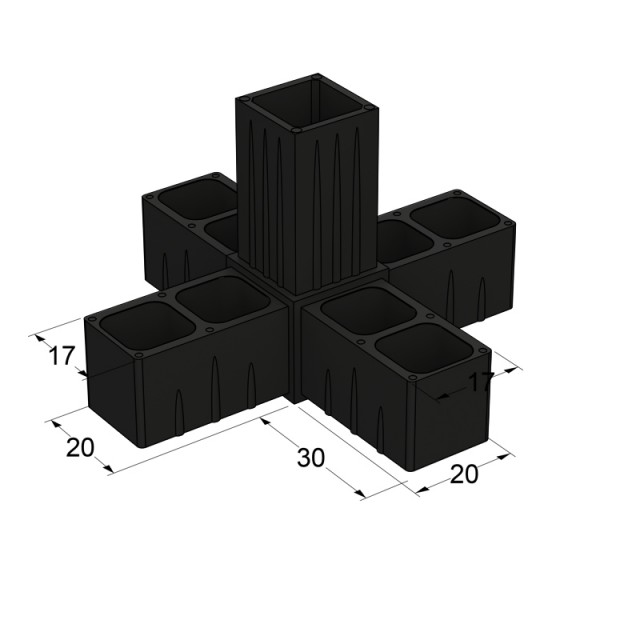 5 WAY CONNECTOR 20x20 / BLACK
